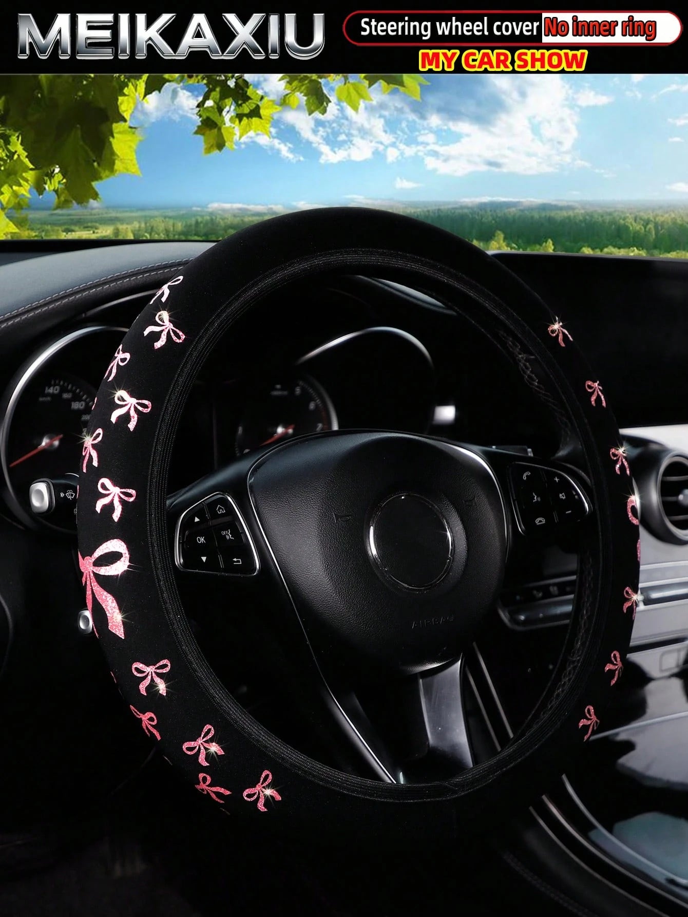 MEIKAXIU 1pc Glitter Bowknot Bling Bling Steering Wheel Cover, Suitable For 37-38cm, Women