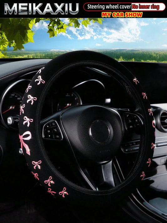 MEIKAXIU 1pc Glitter Bowknot Bling Bling Steering Wheel Cover, Suitable For 37-38cm, Women