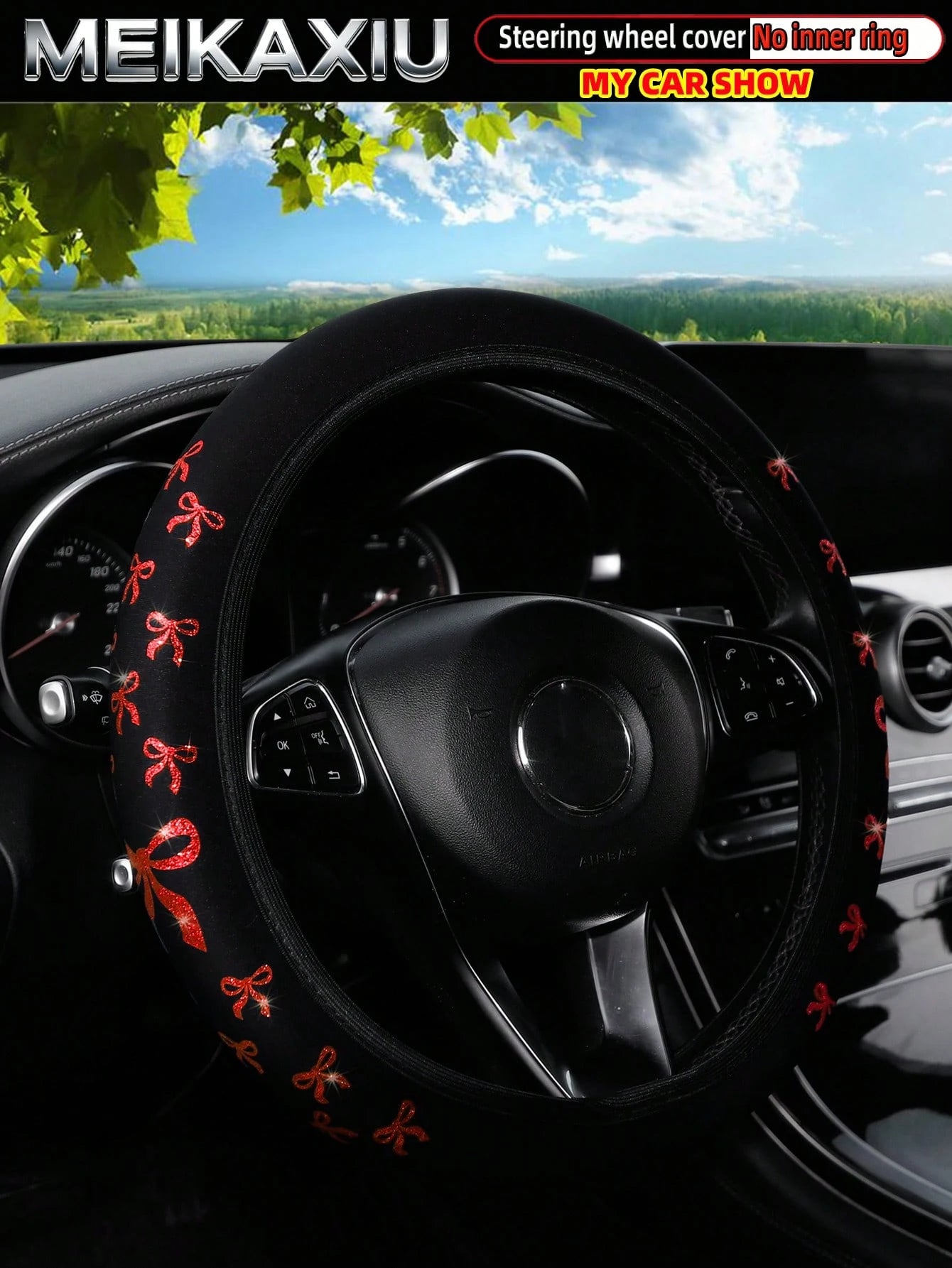 MEIKAXIU 1pc Glitter Bowknot Bling Bling Steering Wheel Cover, Suitable For 37-38cm, Women