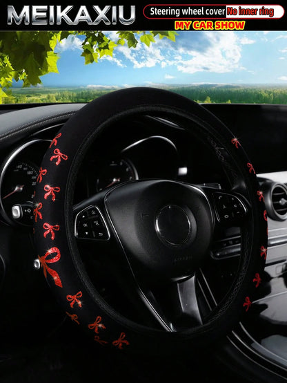 MEIKAXIU 1pc Glitter Bowknot Bling Bling Steering Wheel Cover, Suitable For 37-38cm, Women