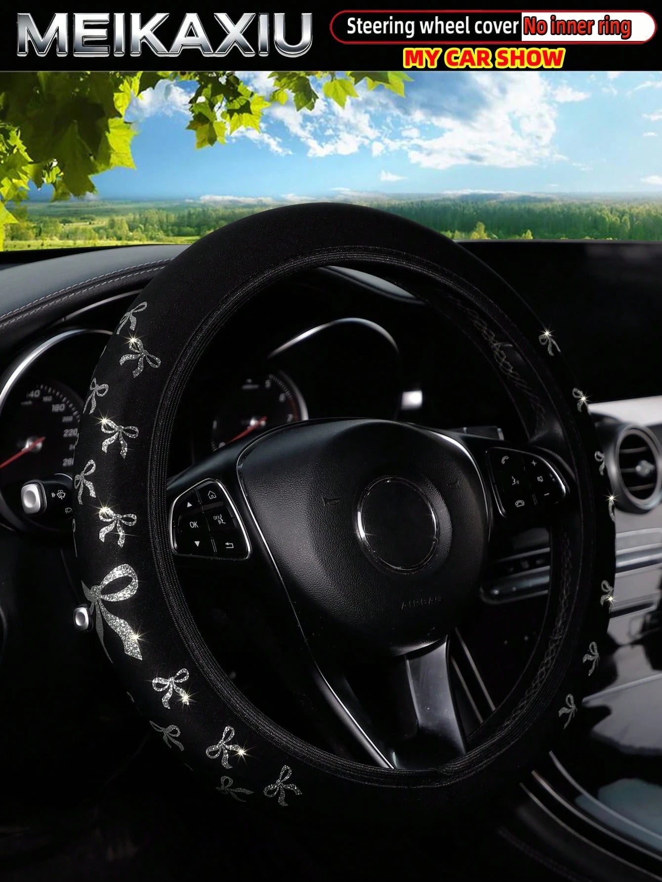 MEIKAXIU 1pc Glitter Bowknot Bling Bling Steering Wheel Cover, Suitable For 37-38cm, Women