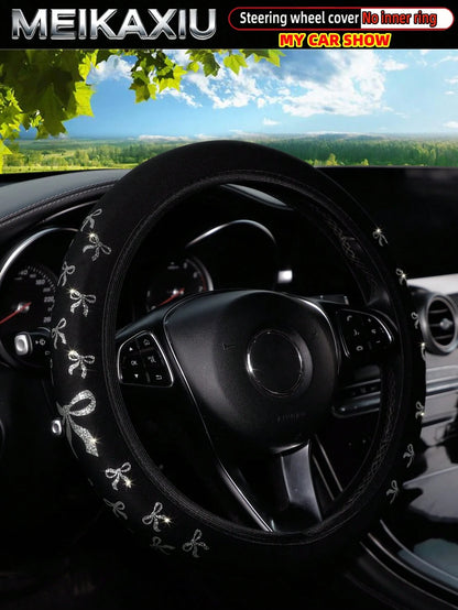 MEIKAXIU 1pc Glitter Bowknot Bling Bling Steering Wheel Cover, Suitable For 37-38cm, Women