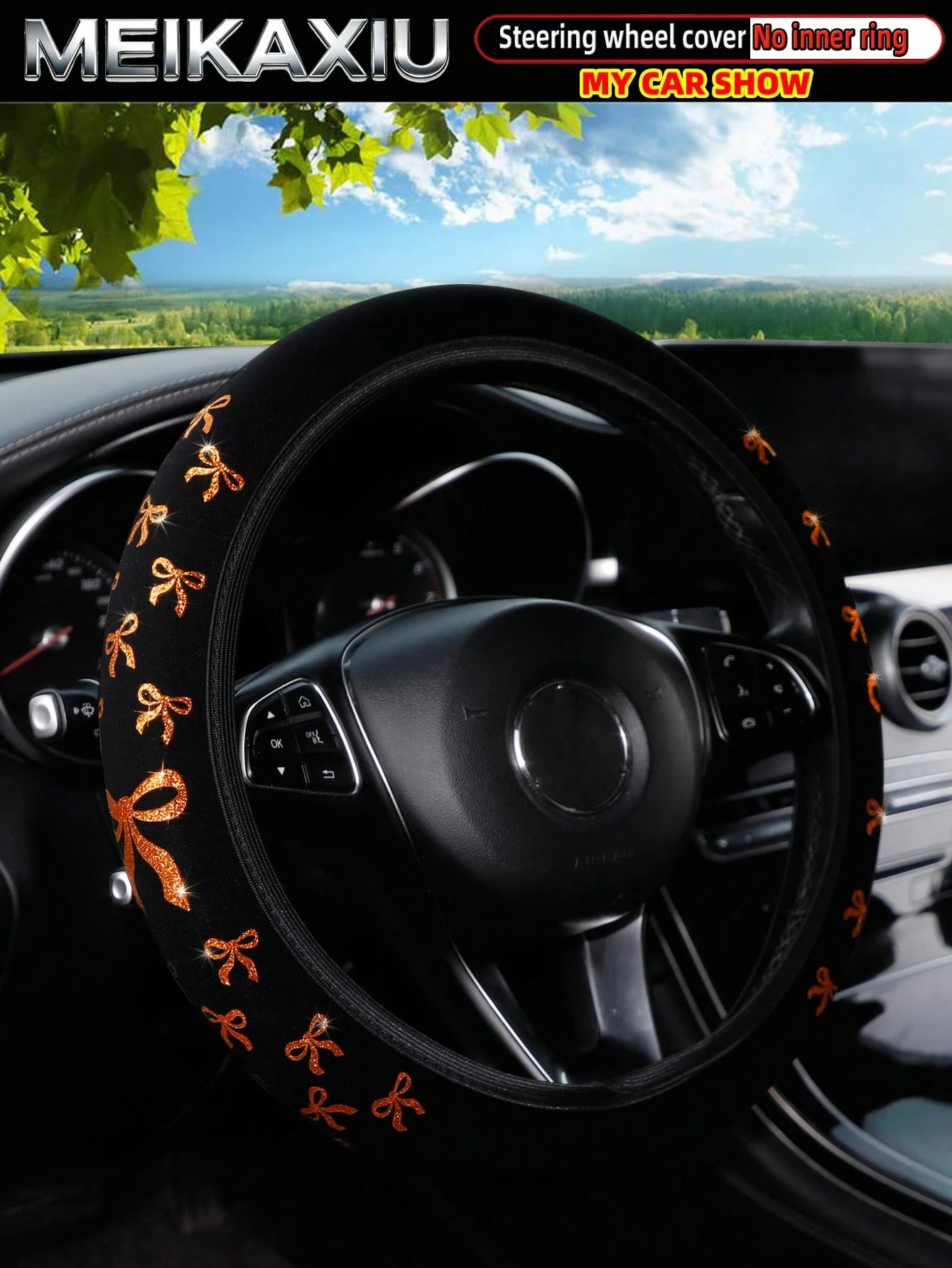 MEIKAXIU 1pc Glitter Bowknot Bling Bling Steering Wheel Cover, Suitable For 37-38cm, Women