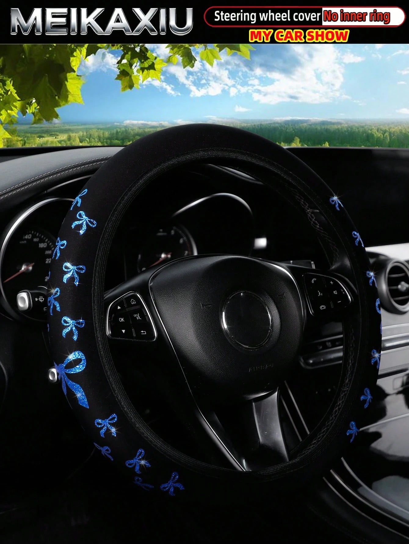 MEIKAXIU 1pc Glitter Bowknot Bling Bling Steering Wheel Cover, Suitable For 37-38cm, Women