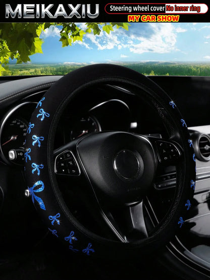 MEIKAXIU 1pc Glitter Bowknot Bling Bling Steering Wheel Cover, Suitable For 37-38cm, Women