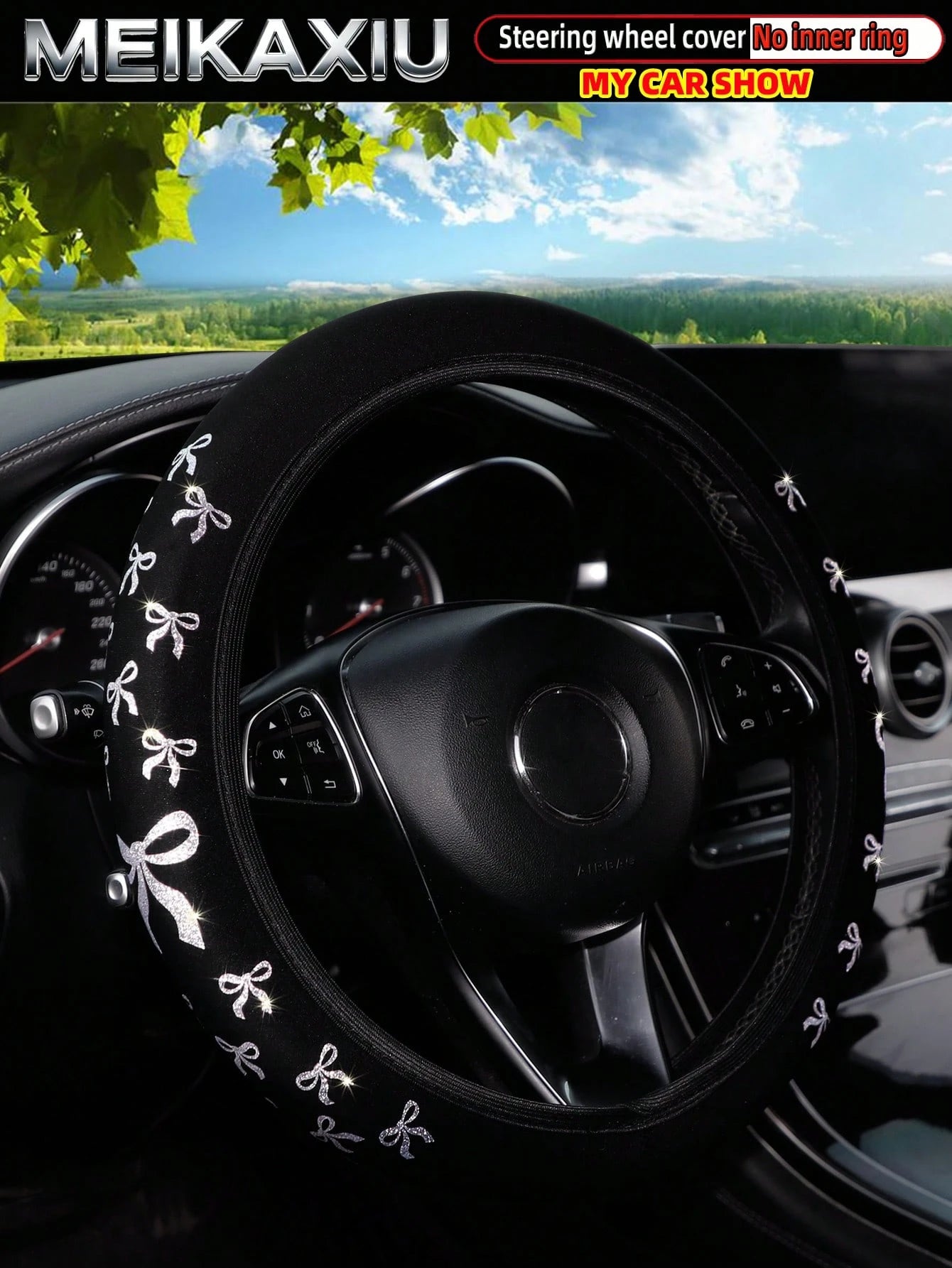 MEIKAXIU 1pc Glitter Bowknot Bling Bling Steering Wheel Cover, Suitable For 37-38cm, Women