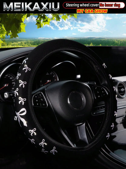 MEIKAXIU 1pc Glitter Bowknot Bling Bling Steering Wheel Cover, Suitable For 37-38cm, Women