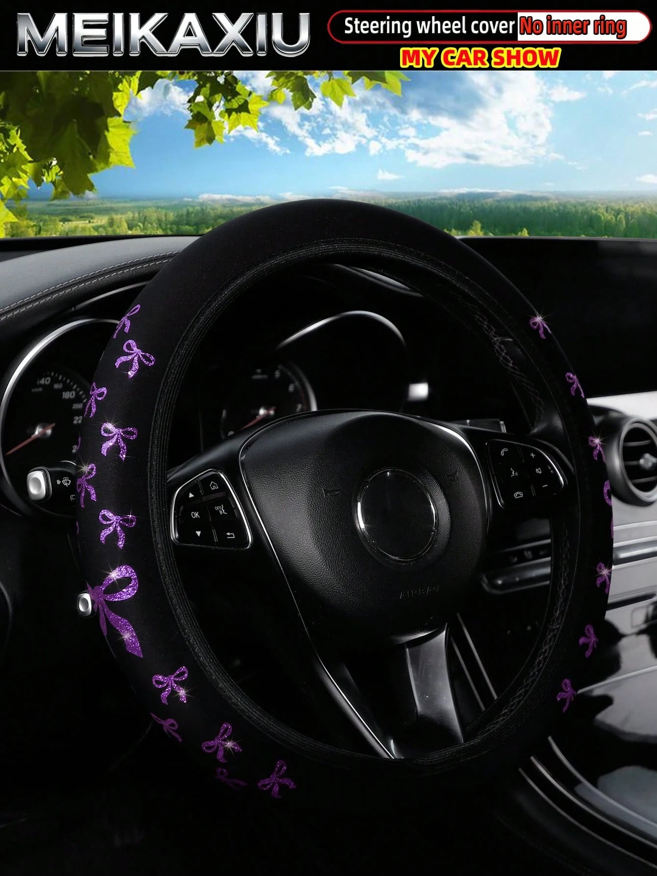 MEIKAXIU 1pc Glitter Bowknot Bling Bling Steering Wheel Cover, Suitable For 37-38cm, Women