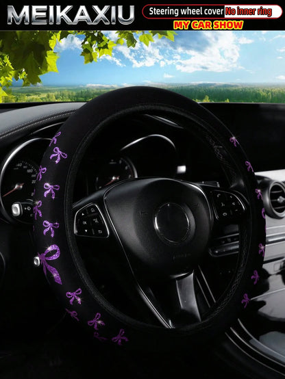 MEIKAXIU 1pc Glitter Bowknot Bling Bling Steering Wheel Cover, Suitable For 37-38cm, Women