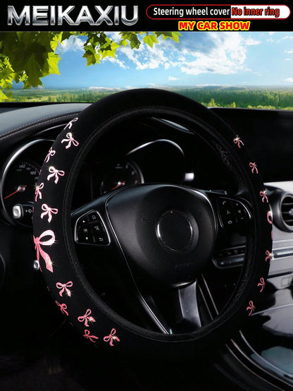 MEIKAXIU 1pc Glitter Bowknot Bling Bling Steering Wheel Cover, Suitable For 37-38cm, Women