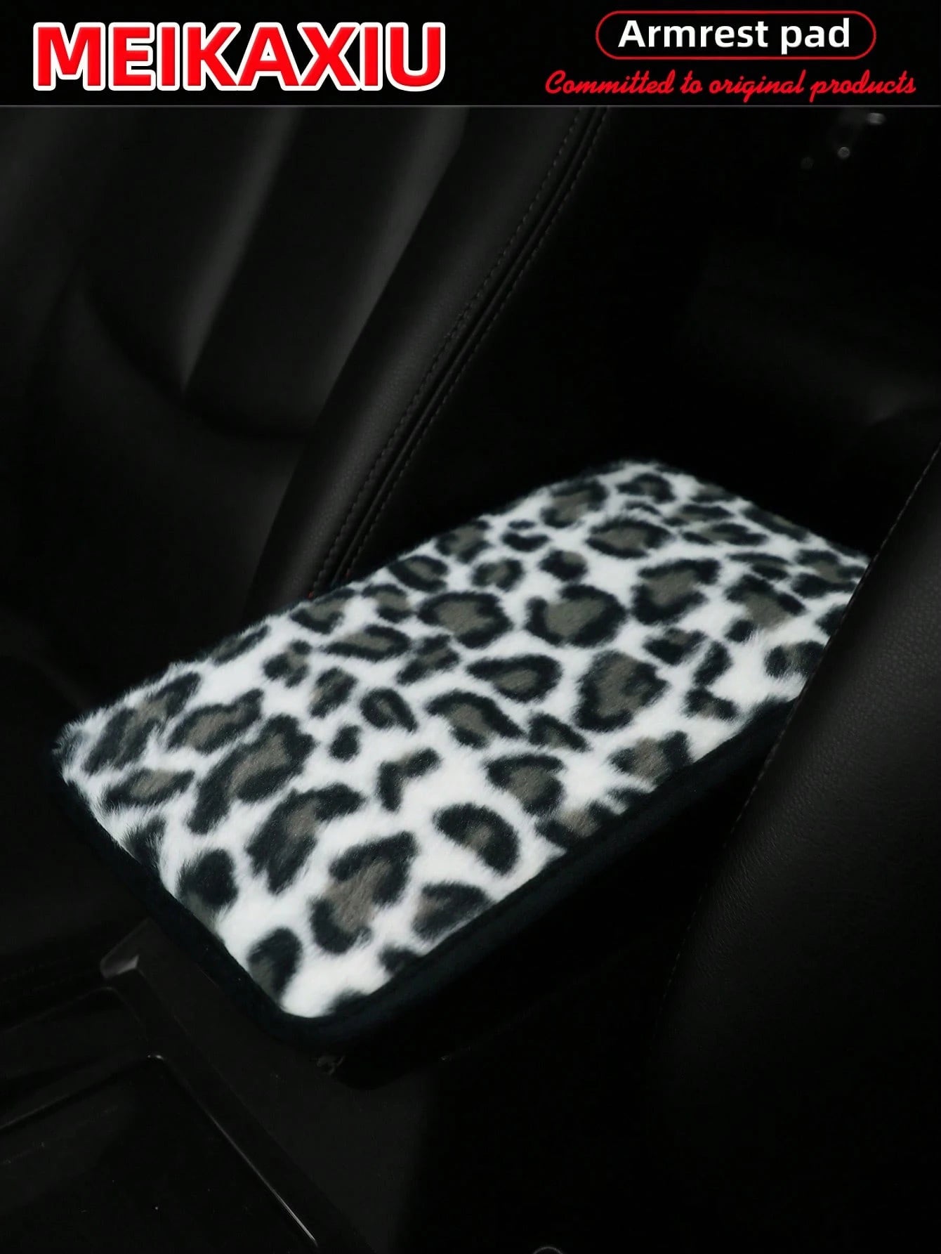 MEIKAXIU Leopard Plush Armrest Pad, Anti-Slip Car Center Console Mat, Auto Decorative Accessories, Winter
