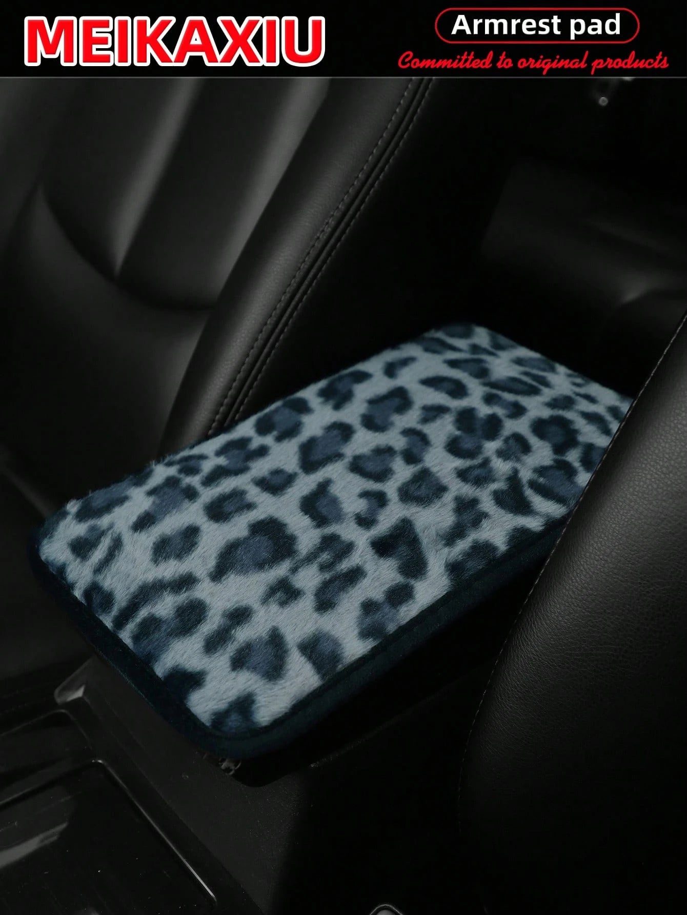 MEIKAXIU Leopard Plush Armrest Pad, Anti-Slip Car Center Console Mat, Auto Decorative Accessories, Winter