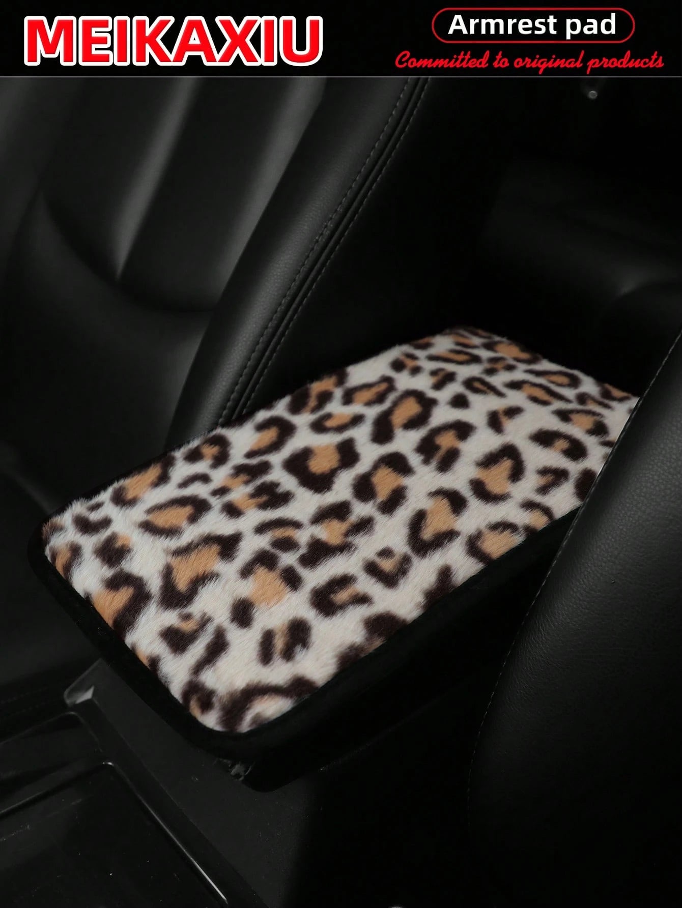 MEIKAXIU Leopard Plush Armrest Pad, Anti-Slip Car Center Console Mat, Auto Decorative Accessories, Winter