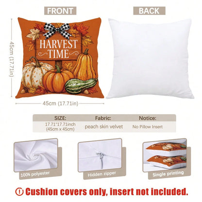 MEMNUN 4pcs Autumn Black & White Plaid Bow Gnome Scarecrow Pumpkin Sunflower Print Pillow Covers [No Insert] 40*40cm/45*45cm/50*50cm [Single-Sided Print] Made Of Polyester Material Harvest Time/ Than