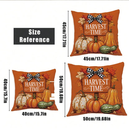 MEMNUN 4pcs Autumn Black & White Plaid Bow Gnome Scarecrow Pumpkin Sunflower Print Pillow Covers [No Insert] 40*40cm/45*45cm/50*50cm [Single-Sided Print] Made Of Polyester Material Harvest Time/ Than
