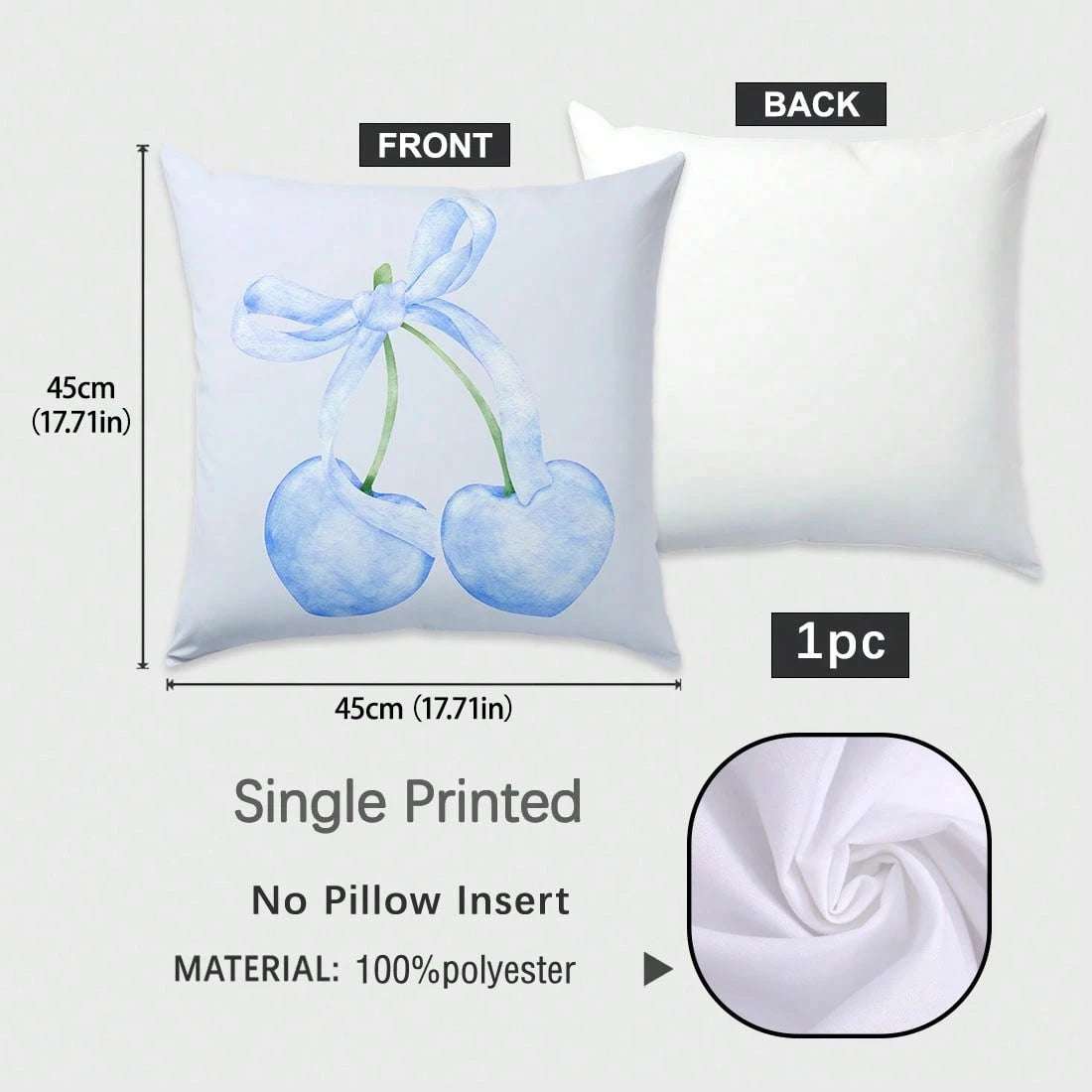MEMNUN 4pcs Blue Bow & Cherry Print Decorative Throw Pillow Covers [No Pillow Insert], 17.7*17.7in(45*45cm)/19.69*19.69in(50*50cm)/15.75*15.75in(40*40cm), [Single-Sided Printing] Polyester Cushion Cov