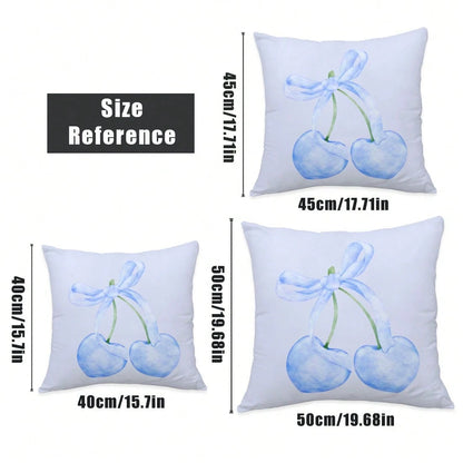 MEMNUN 4pcs Blue Bow & Cherry Print Decorative Throw Pillow Covers [No Pillow Insert], 17.7*17.7in(45*45cm)/19.69*19.69in(50*50cm)/15.75*15.75in(40*40cm), [Single-Sided Printing] Polyester Cushion Cov