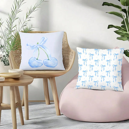 MEMNUN 4pcs Blue Bow & Cherry Print Decorative Throw Pillow Covers [No Pillow Insert], 17.7*17.7in(45*45cm)/19.69*19.69in(50*50cm)/15.75*15.75in(40*40cm), [Single-Sided Printing] Polyester Cushion Cov