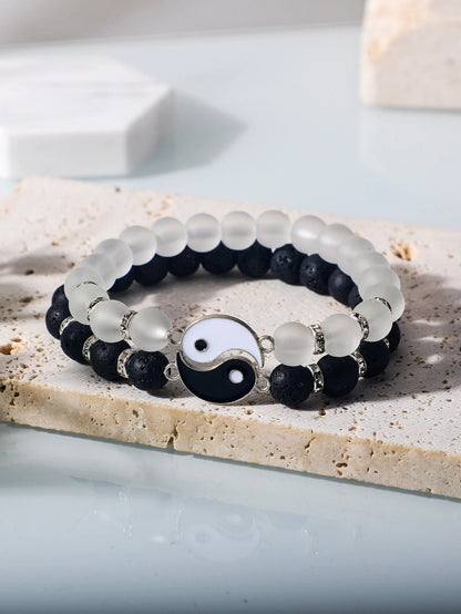 Men's 2pcs/set Fashion Tai Chi Decor Beaded Bracelet For Couple For Daily Decoration, For Jewelry Gift And Party