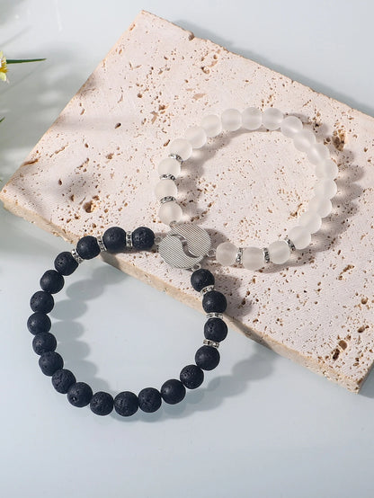 Men's 2pcs/set Fashion Tai Chi Decor Beaded Bracelet For Couple For Daily Decoration, For Jewelry Gift And Party