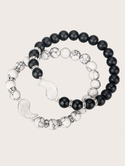 Men's 2pcs/set Fashion Tai Chi Decor Beaded Bracelet For Couple For Daily Decoration, For Jewelry Gift And Party