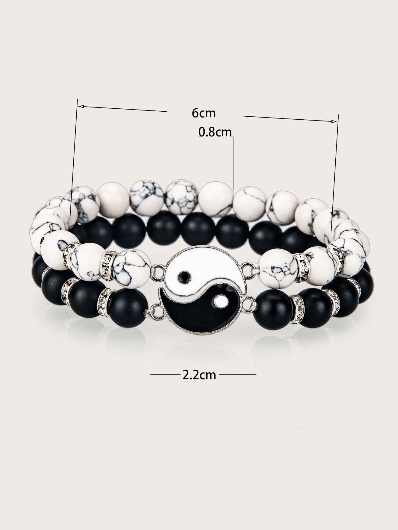 Men's 2pcs/set Fashion Tai Chi Decor Beaded Bracelet For Couple For Daily Decoration, For Jewelry Gift And Party