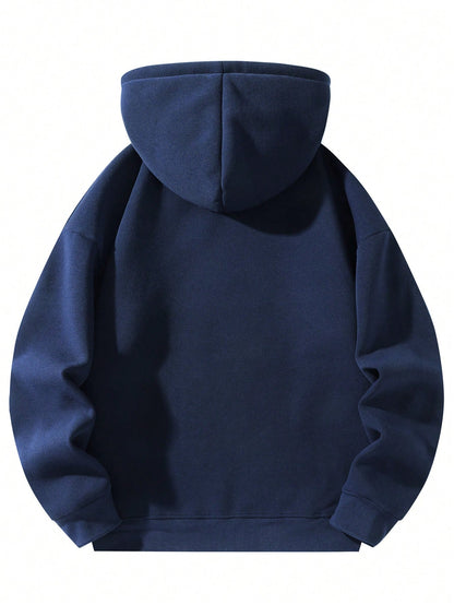 Men's Solid Color Half-Zip Pullover Hooded Sweatshirt, Couple Style Fleece Sweatshirt Sports