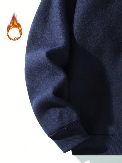 Men's Solid Color Half-Zip Pullover Hooded Sweatshirt, Couple Style Fleece Sweatshirt Sports