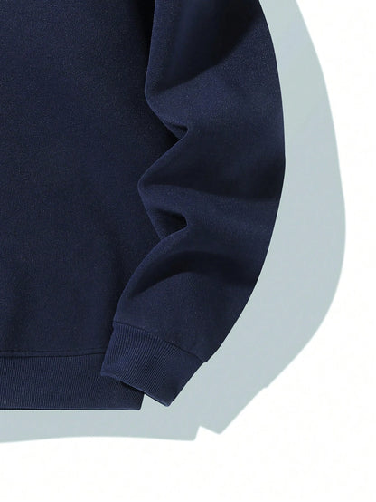 Men's Solid Color Half-Zip Pullover Hooded Sweatshirt, Couple Style Fleece Sweatshirt Sports