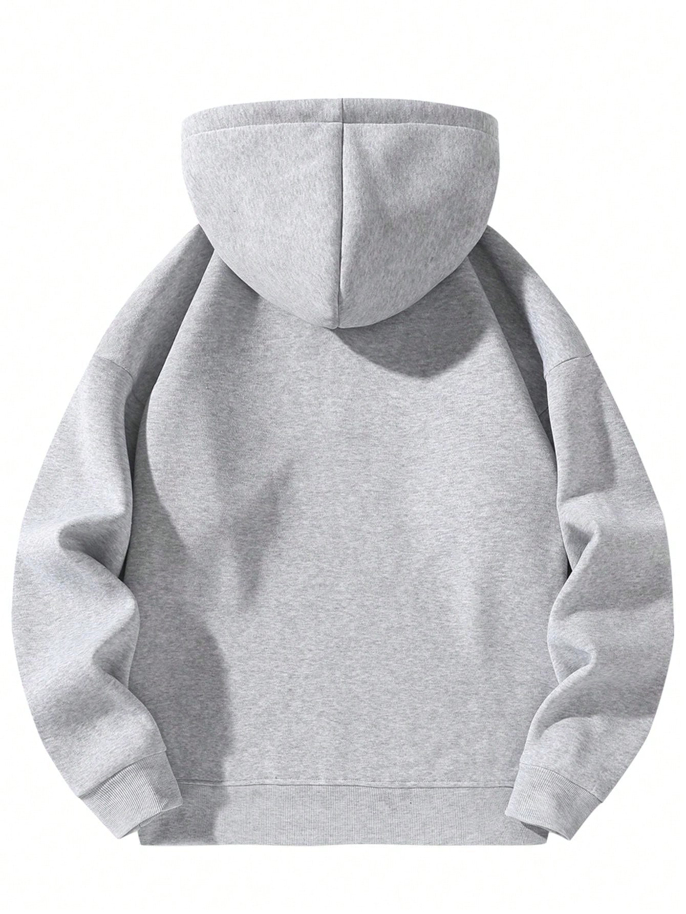 Men's Solid Color Half-Zip Pullover Hooded Sweatshirt, Couple Style Fleece Sweatshirt Sports