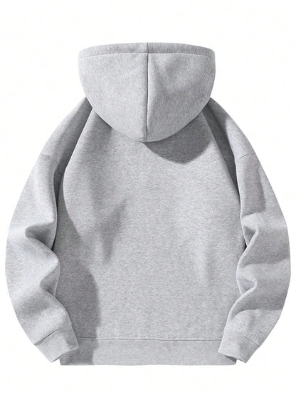 Men's Solid Color Half-Zip Pullover Hooded Sweatshirt, Couple Style Fleece Sweatshirt Sports