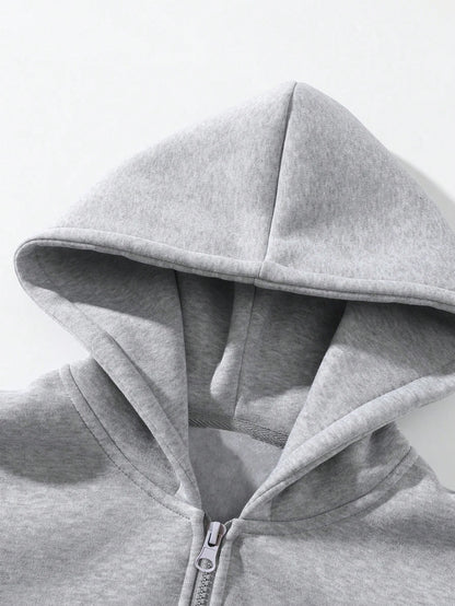 Men's Solid Color Half-Zip Pullover Hooded Sweatshirt, Couple Style Fleece Sweatshirt Sports