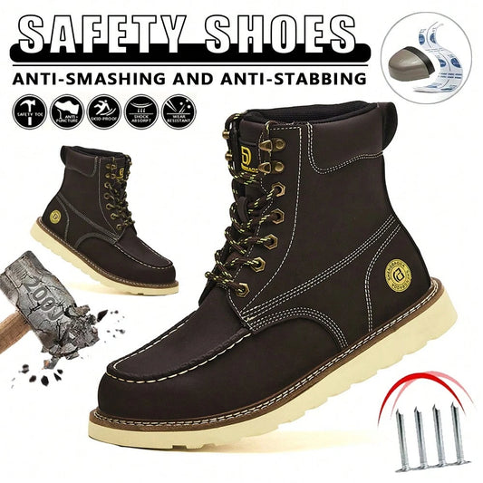 Men's Steel-Toe Shoes-Featuring Steel-Toe Protection-Impact-Resistant And Puncture-Resistant, Suitable For Construction And Warehouse Work