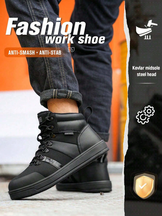 Men's Steel Toe Work Shoes, Impact And Puncture Resistant, Durable Fashionable Hiking Boots, Breathable And Lightweight, Outdoor Climbing Boots, Suitable For Construction Sites, Warehouses, Gardening.