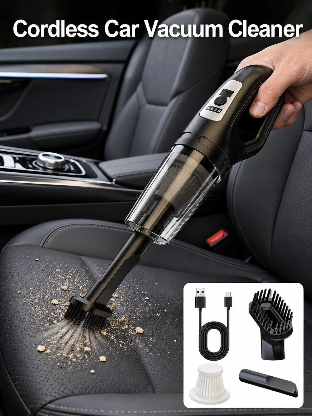 Mini Car Vacuum Cleaner USB Rechargeable, Cordless Handheld Portable Vacuum For Car Interior Dust Hair Cleaning, Home & Car Dual Use