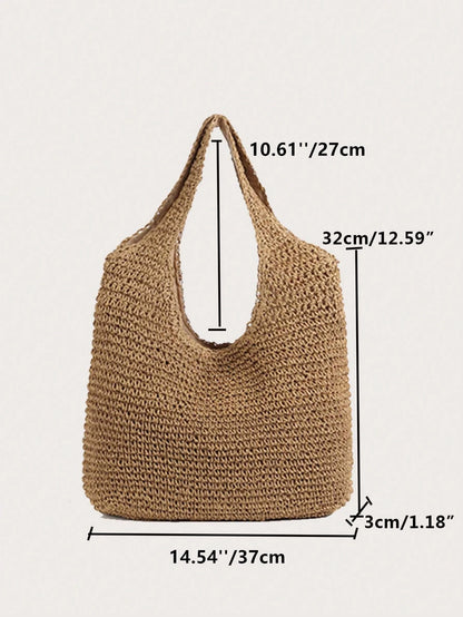 Minimalist Hollow Out Detail Straw Bag,Mothers Day Gift For Mom, Beach Essentials Women Bags For Vacation & Holidayback To School,Classic Casual, Suitable For Teen Girls Women College Studentsvacation
