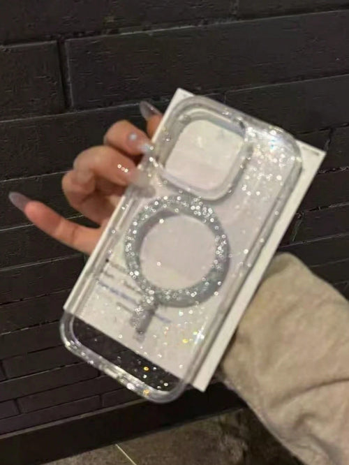 Minimalist Luxury Sparkling Sequin Glitter Starry Sky 1pc Luxury Glitter Magnetic Wireless Premium Charger 2.0mm Thick Beautiful Full Protection Anti-Drop Phone Case Minimalist Design Compatible With