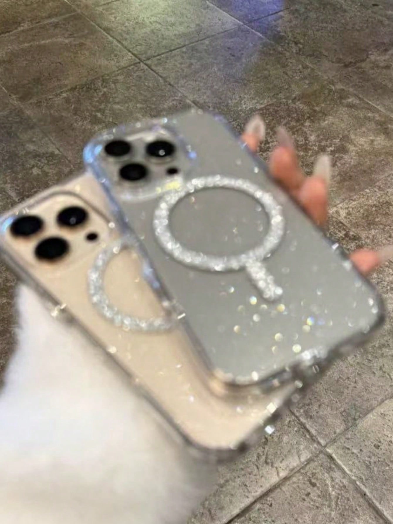 Minimalist Luxury Sparkling Sequin Glitter Starry Sky 1pc Luxury Glitter Magnetic Wireless Premium Charger 2.0mm Thick Beautiful Full Protection Anti-Drop Phone Case Minimalist Design Compatible With