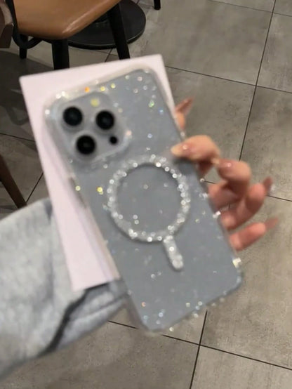 Minimalist Luxury Sparkling Sequin Glitter Starry Sky 1pc Luxury Glitter Magnetic Wireless Premium Charger 2.0mm Thick Beautiful Full Protection Anti-Drop Phone Case Minimalist Design Compatible With