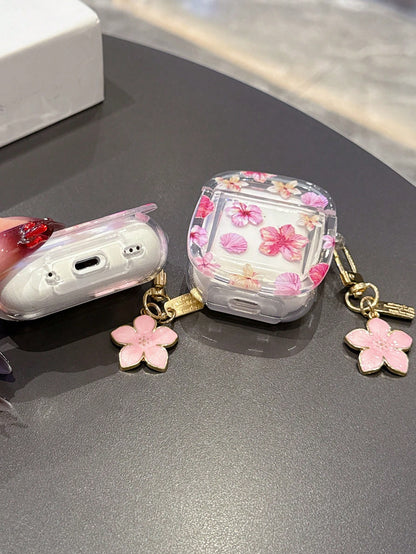 Minimalist Pink Flower Element Transparent Soft Protective Bluetooth Earphone Cases Ditsy Floral Compatible With Pro 3rd Gen Wireless Bluetooth Earphone Case Cover For Pro 2/3/4 Suitable For Men And W