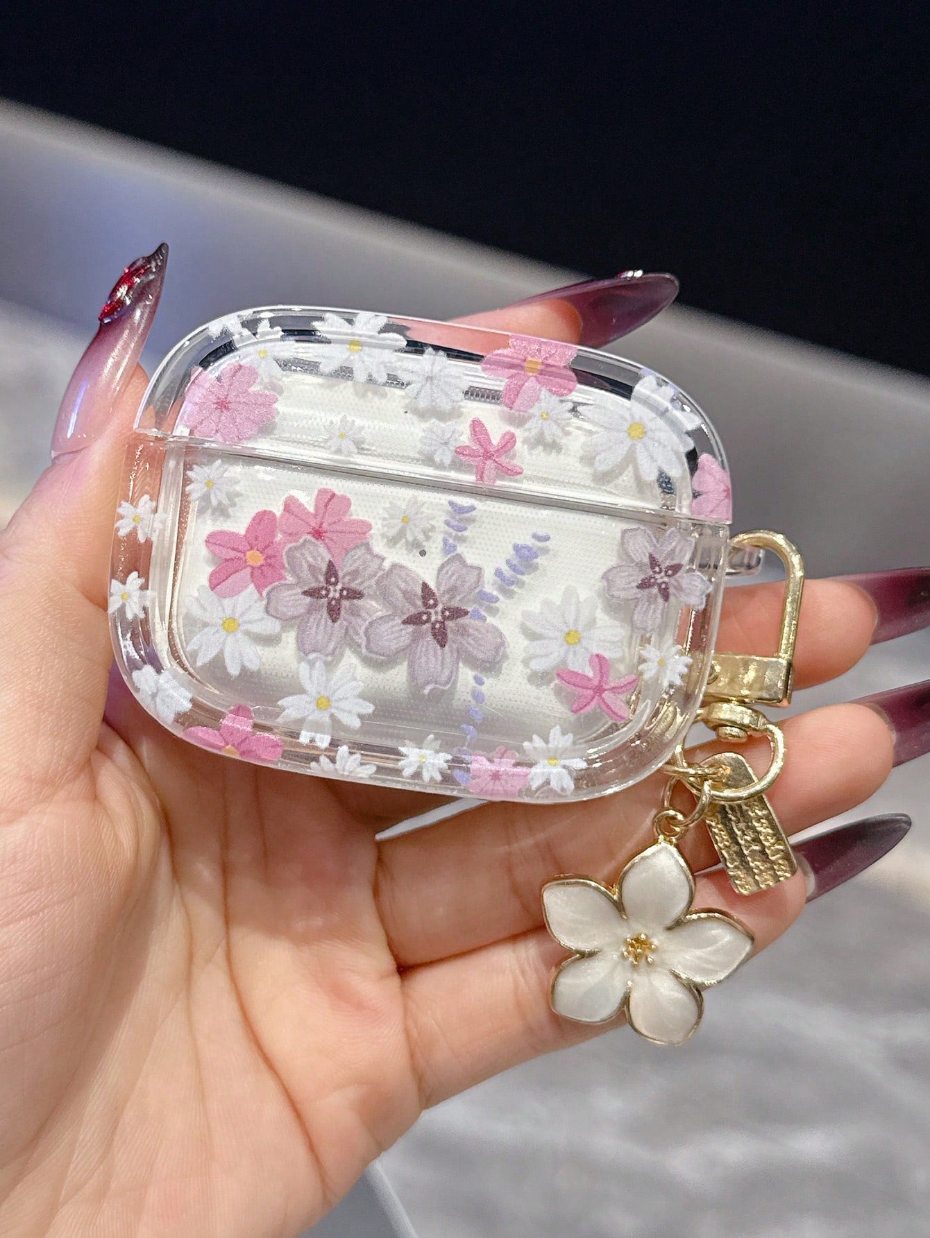 Minimalist Pink Flower Element Transparent Soft Protective Bluetooth Earphone Cases Ditsy Floral Compatible With Pro 3rd Gen Wireless Bluetooth Earphone Case Cover For Pro 2/3/4 Suitable For Men And W