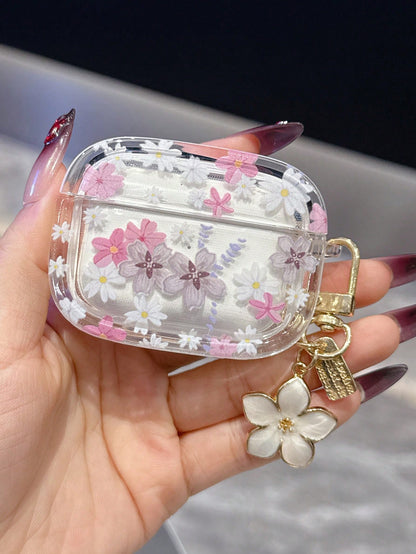 Minimalist Pink Flower Element Transparent Soft Protective Bluetooth Earphone Cases Ditsy Floral Compatible With Pro 3rd Gen Wireless Bluetooth Earphone Case Cover For Pro 2/3/4 Suitable For Men And W
