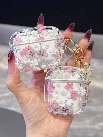Minimalist Pink Flower Element Transparent Soft Protective Bluetooth Earphone Cases Ditsy Floral Compatible With Pro 3rd Gen Wireless Bluetooth Earphone Case Cover For Pro 2/3/4 Suitable For Men And W