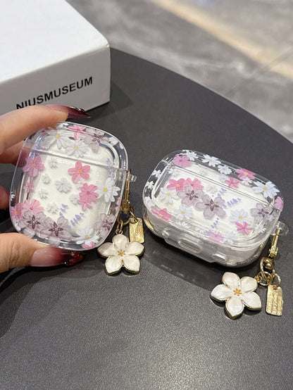 Minimalist Pink Flower Element Transparent Soft Protective Bluetooth Earphone Cases Ditsy Floral Compatible With Pro 3rd Gen Wireless Bluetooth Earphone Case Cover For Pro 2/3/4 Suitable For Men And W