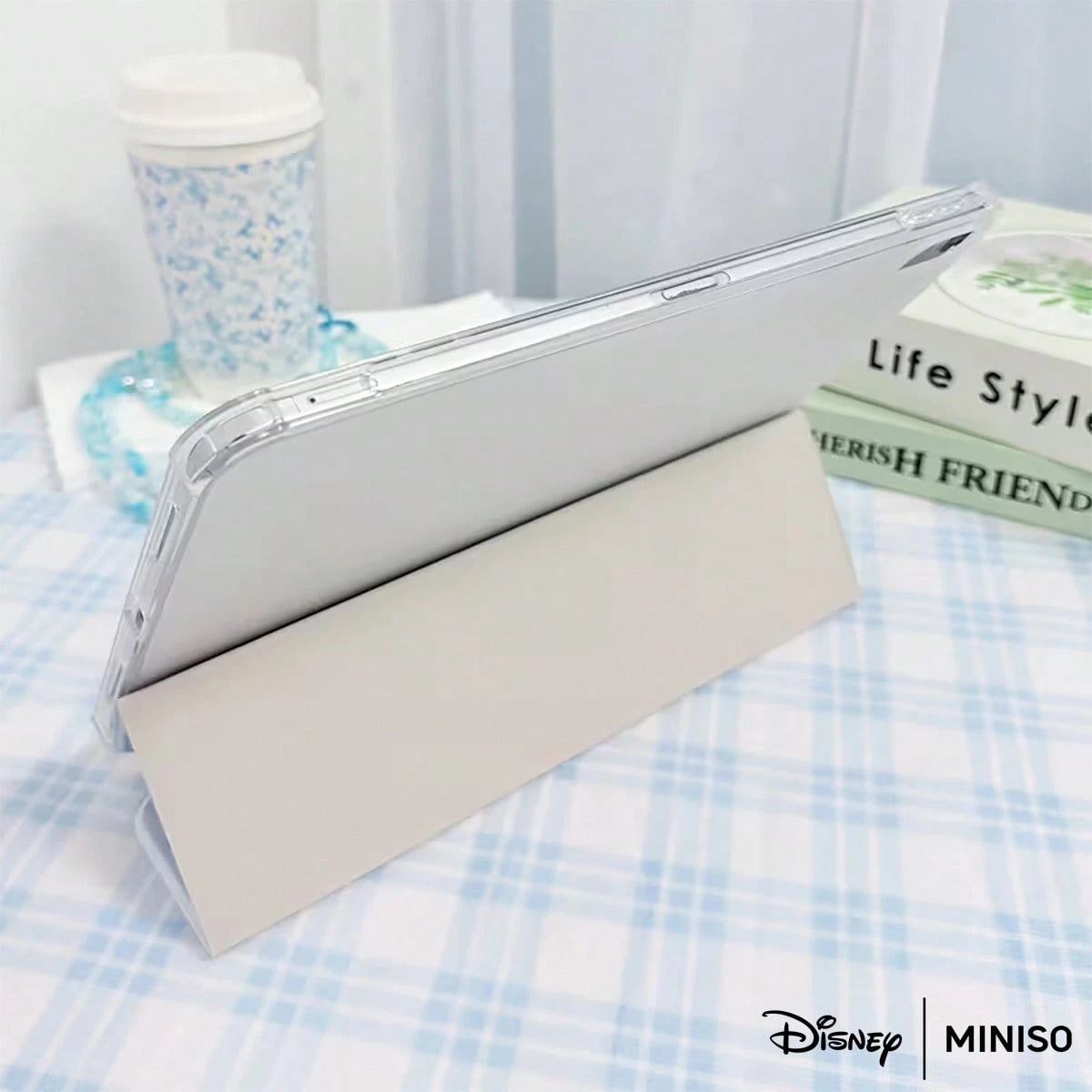 Miniso Disney Stitch & Angel Couple Tablet Case- Blue Gradient Pattern Shockproof Stand Cover Printed Protective Case Designed For IPad 7.9/8.3/9.7/10.2/10.5/10.9/11/12.9/13 Inch, For IPad Device Pro
