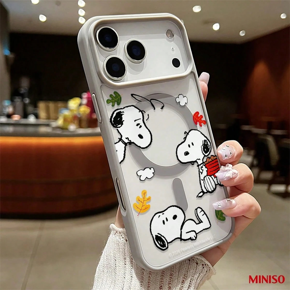 MINISO Snoopy Autumn Magnetic Transparent Phone Case Compatible With IPhone 17/17 Pro/17 Pro Max/17 Air/16/15/14/13/12/11/X Series Iphone 17 Pro Max Case Iphone 17 Pro Case Iphone 17 Case The Girlfrie