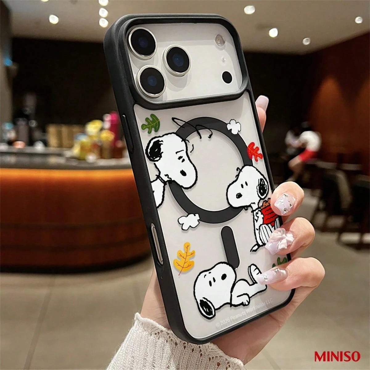 MINISO Snoopy Autumn Magnetic Transparent Phone Case Compatible With IPhone 17/17 Pro/17 Pro Max/17 Air/16/15/14/13/12/11/X Series Iphone 17 Pro Max Case Iphone 17 Pro Case Iphone 17 Case The Girlfrie