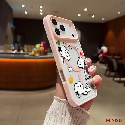 MINISO Snoopy Autumn Magnetic Transparent Phone Case Compatible With IPhone 17/17 Pro/17 Pro Max/17 Air/16/15/14/13/12/11/X Series Iphone 17 Pro Max Case Iphone 17 Pro Case Iphone 17 Case The Girlfrie