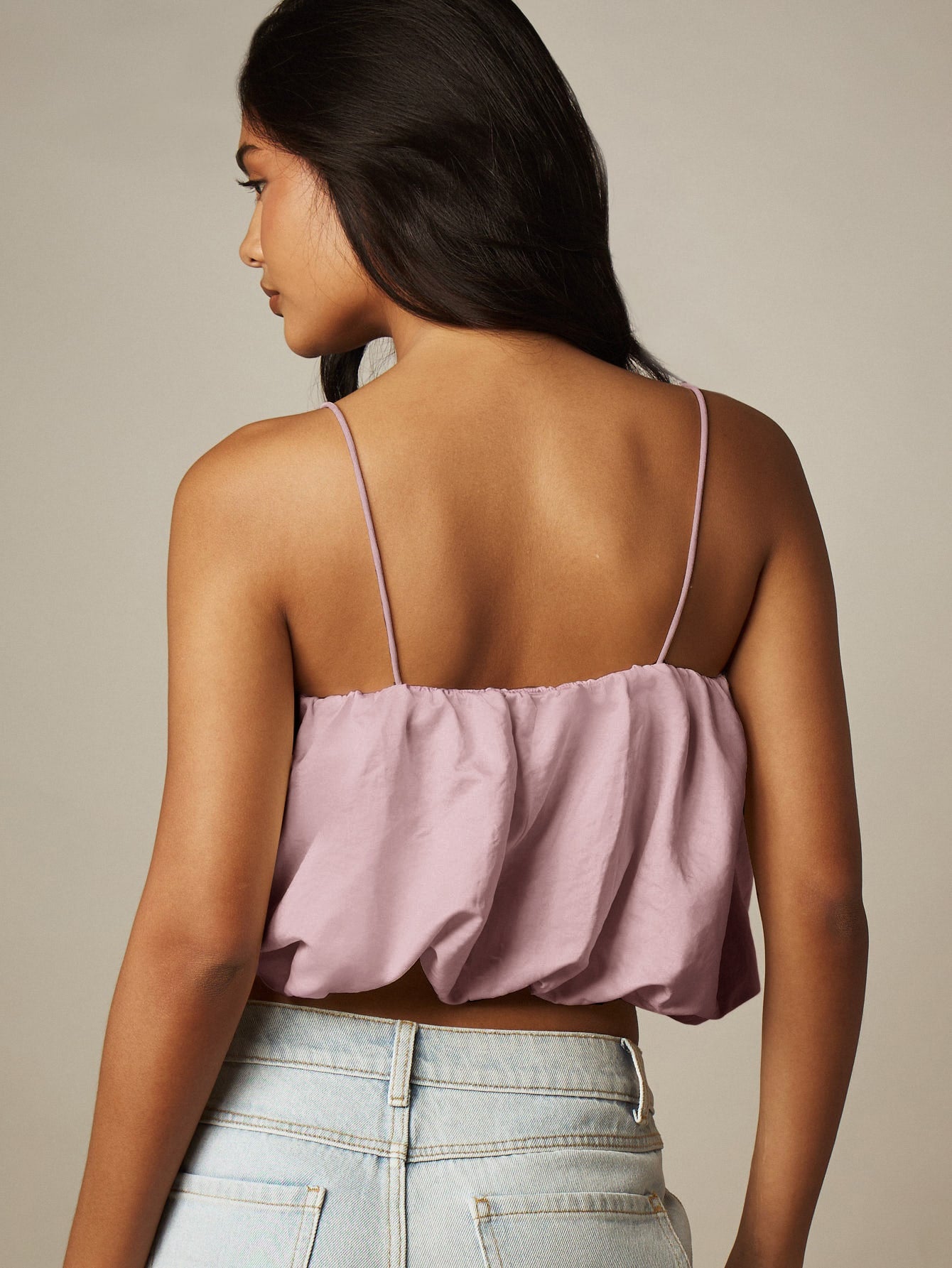 MISSGUIDED Crop Balloon Top With Spaghetti Straps- Ruched Puff Hem Cropped Cami For Summer Vacation And Festival Looks