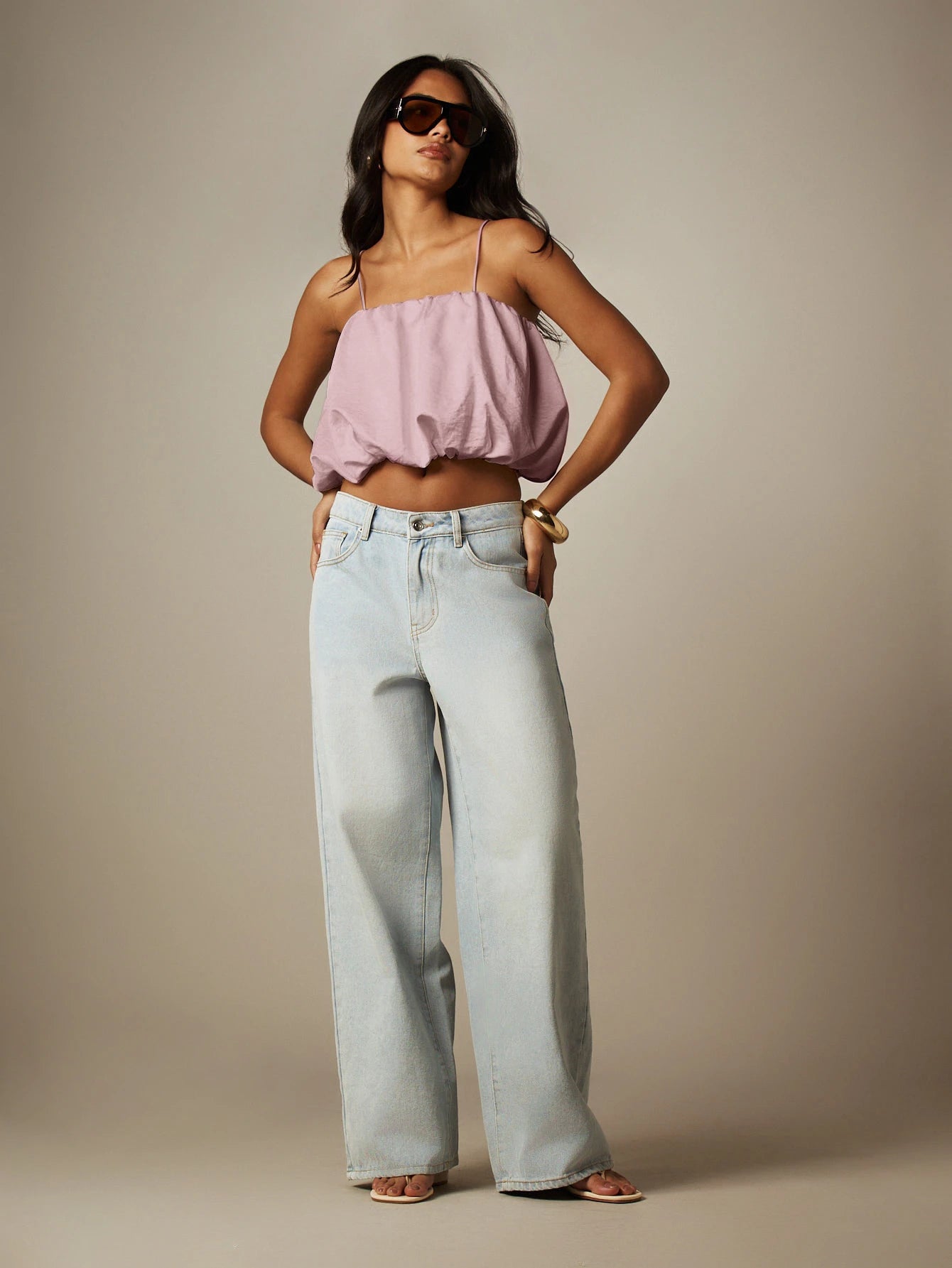 MISSGUIDED Crop Balloon Top With Spaghetti Straps- Ruched Puff Hem Cropped Cami For Summer Vacation And Festival Looks
